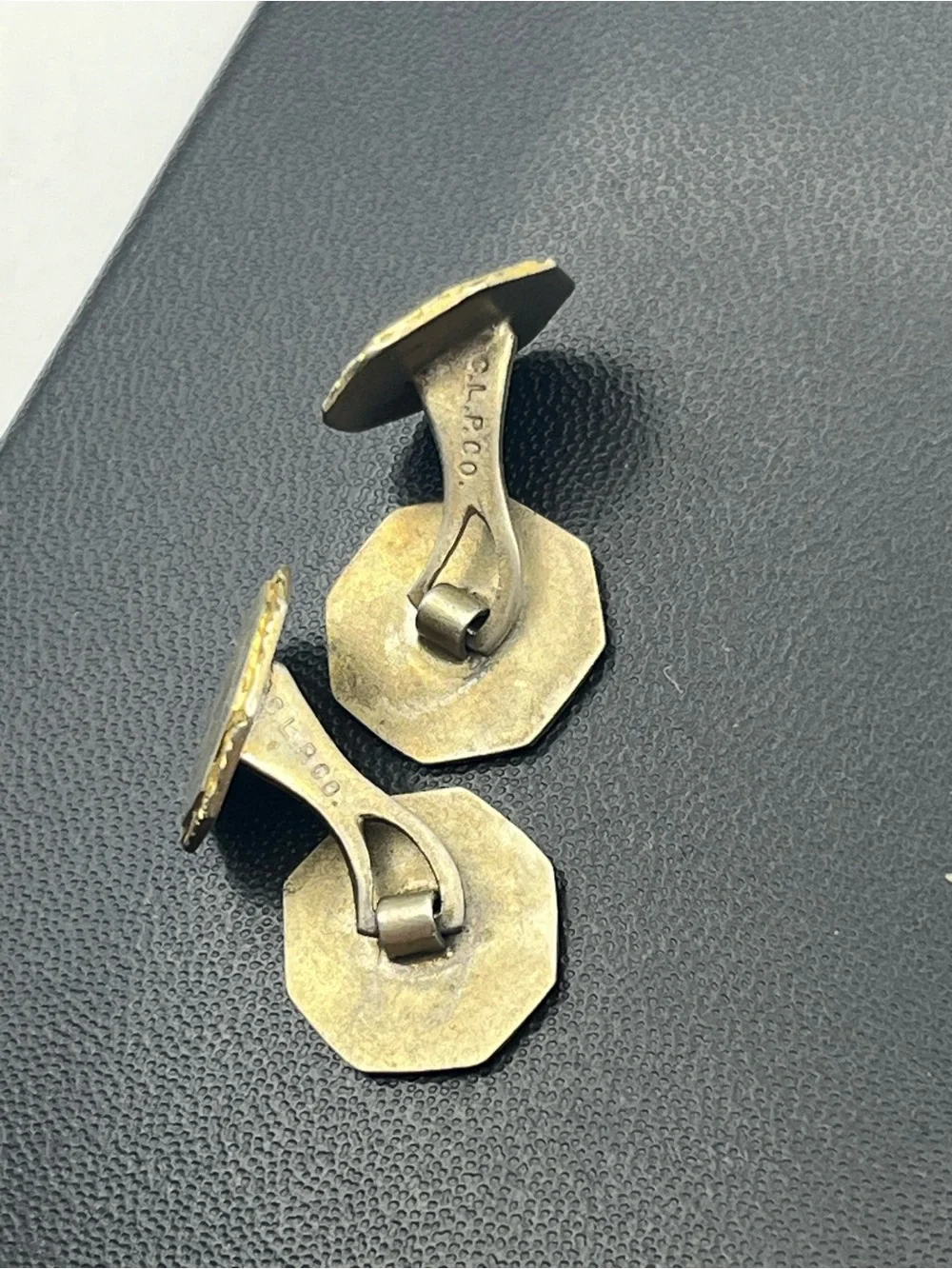 C.L.P. Co Art Deco two tone gold & silver tone engraved design cufflinks vintage